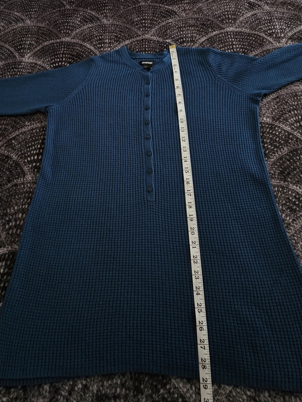 NWOT Avenue Men’s Teal Blue Waffle Knit Henley Shirt Size L (14/16) - Picture 4 of 14